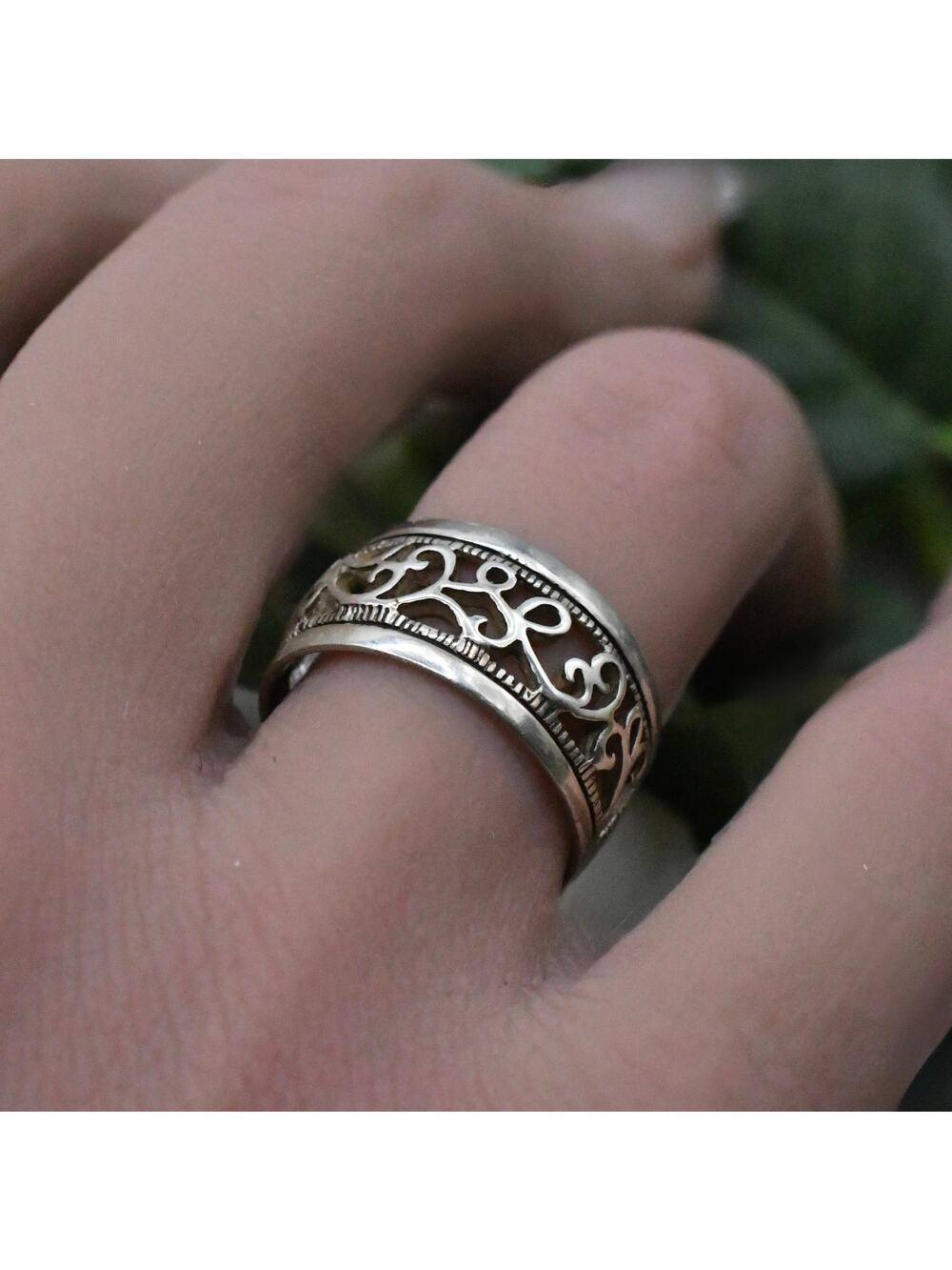 Vintage Sterling Silver Filigree Wide Band Ring Handmade 925 Size 6
